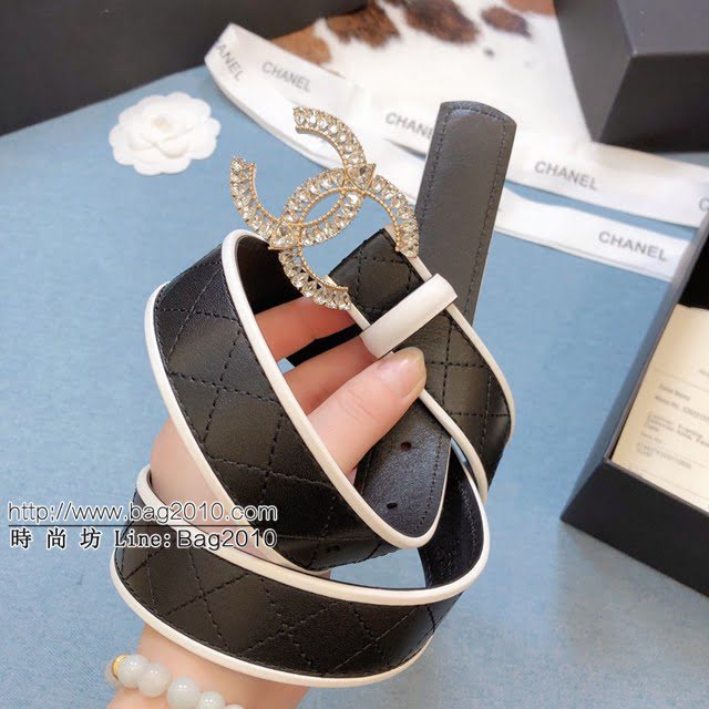 Chanel女士皮帶 香奈兒雙面牛皮銅鑽五金扣腰帶  jjp1958